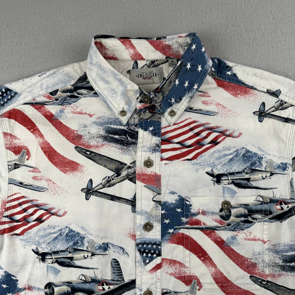 American Legacy Button Down Shirt Mens M White Patriotic Airplane RHS20-7620W